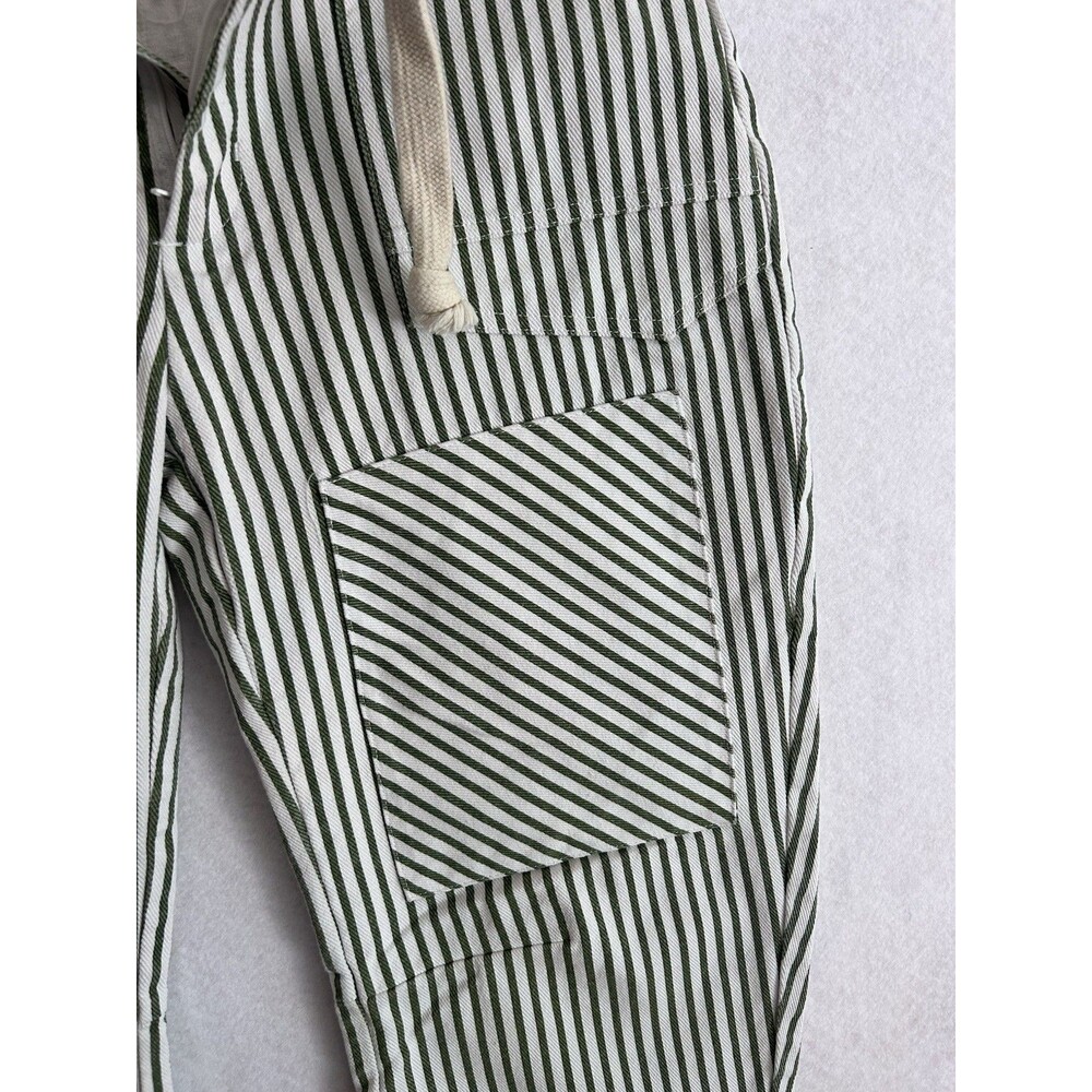 Striped Barrel Leg Jeans Women's Green White Denim Utility Cropped Small - Picture 6 of 14